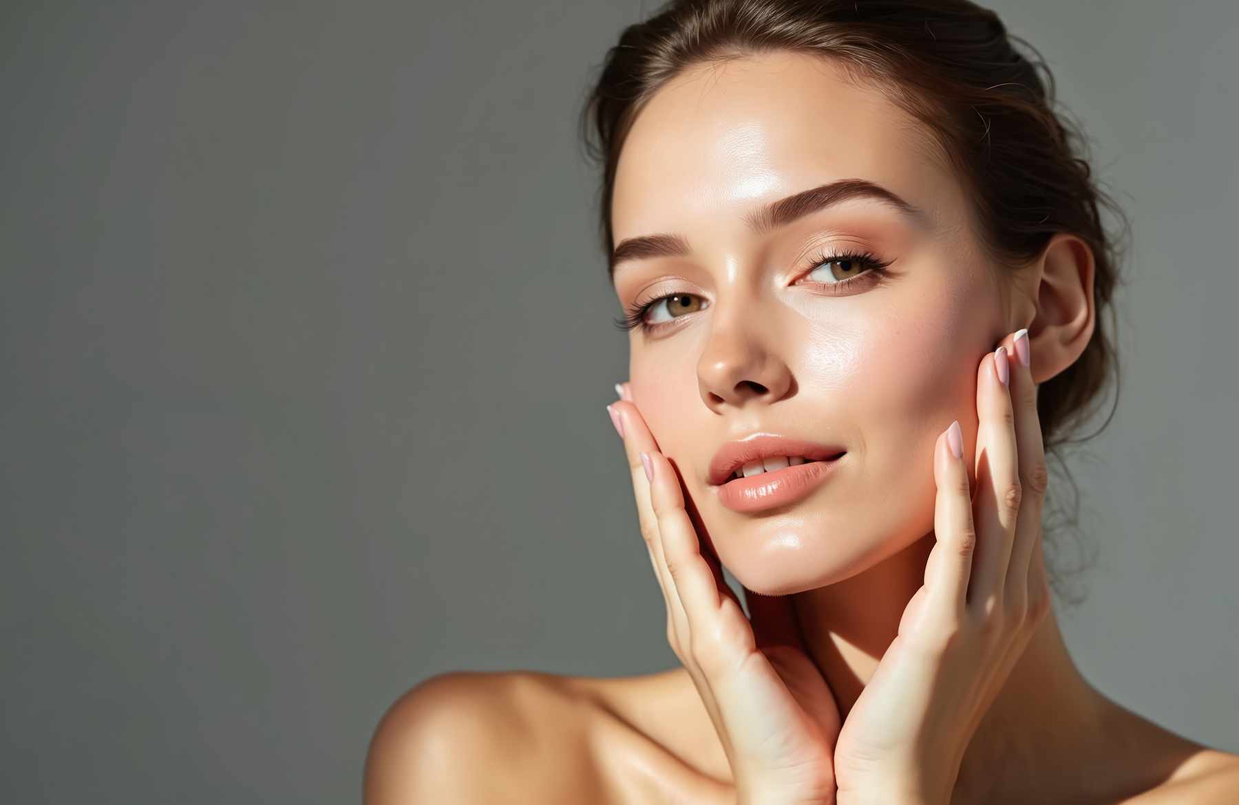 Young woman with fresh skin, face treatment in beauty spa. Cosmetology, skincare, makeup. Attractive female model with perfect skin. Natural beauty, health, wellness, facial treatment, massage. CO2 Laser Treatment